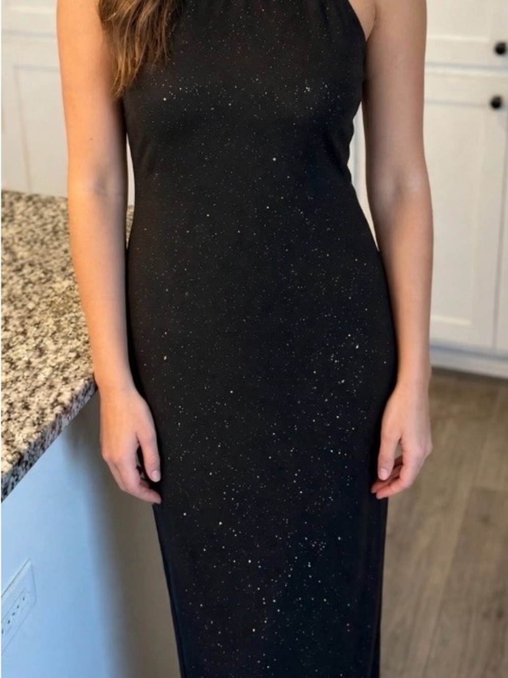 Black Sparkle Halter-Style Maxi Dress